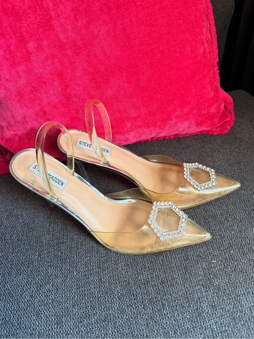Steve Madden Gold Crystal-Embellished Clear Slingback Mules